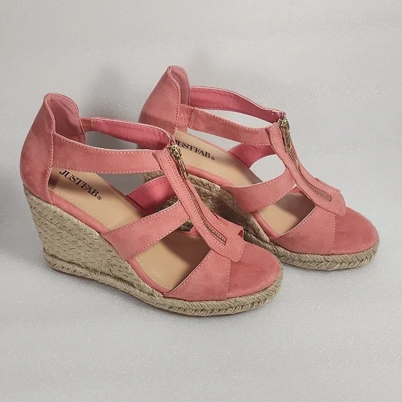 Coral Wedge Sandals Just Fab "Karsey" New In Box size 8 Rope Heel - Picture 4 of 15